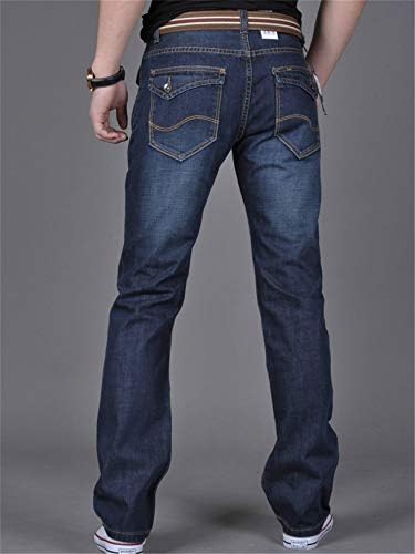 Andongnywell Men Jeans Straight Fit Men's Casual Fina Grandes calças de jeans com zíper para o bolso do botão