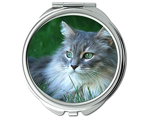 Espelho, espelho de viagem, espelho de gato de animais verdes e macios para homens/mulheres, 1 x 2x ampliação