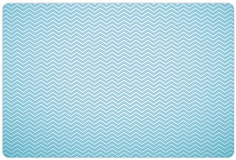 Tapete de estimação aqua lunarable para alimentos e água, onda de linha em zig zag de cor azul oceânica, como impressão