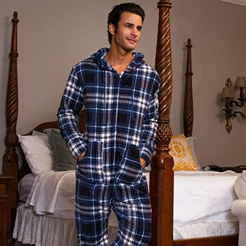 Alexander del Rossa Men Warm Fleece Pijamas com capuzes com capuz, footie de onesie adulto macio com capuz para o inverno