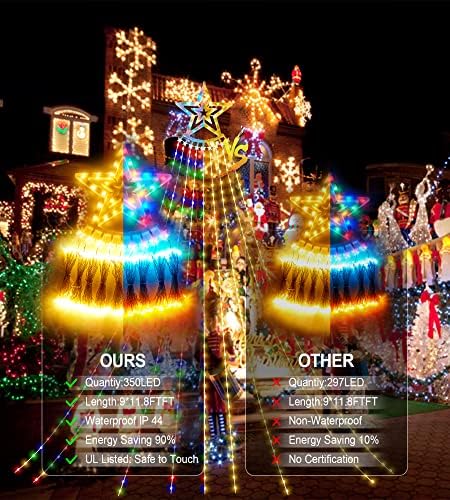 Decorações de Natal Luzes de estrela, luzes da árvore de natal para a linha externa e interna, instalação fácil 350LED/9*12