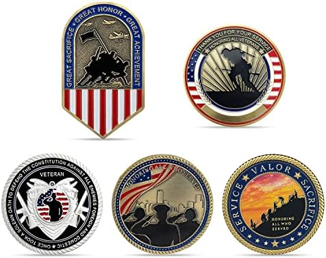 Desafio Militar Coin Estados Unidos Veteranos Presente comemorativo com 5 moedas, vermelho