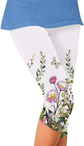 Iqka calça cortada para mulheres estampas florais cintura elástica magra Capri Yoga Leggings Treino casual que executa meia -calça