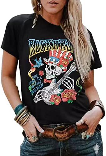 Armas n 'Roses Camisa de crânio para mulheres Squeletas engraçadas Tee gráfica de camiseta