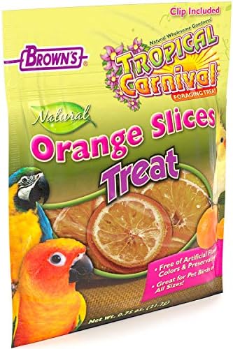 F.M. Brown Tropical Carnival Natural Orange Slices Treat para forrageamento de pássaros, bolsa de 0,75 oz-enrolada