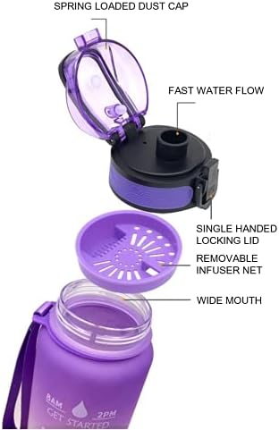 GIOTTO 32oz de vazamento à prova de vazamento BPA Garrafa de água potável com marcador e palha para garantir que