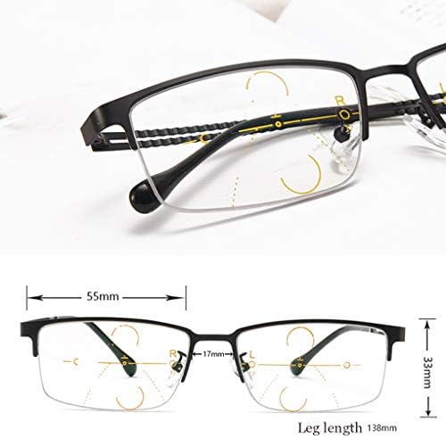 Óculos de leitura multifocais progressivos, lente de superfície aspérica multifocal, moldura de metal zoom inteligente próximo e