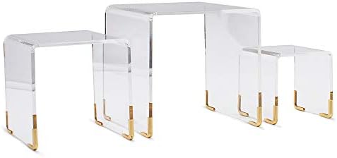PBF Photo Booth Frames acrílico RISER STANDS- 3 peças- Clear- Acentos de ouro acrílico Risers de acrílico Riser Stand Stand