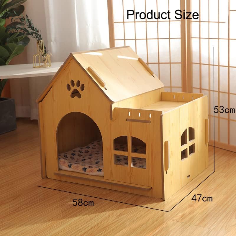 Casas de gatos de madeira de McNuss, casas de cães para cães pequenos com janela lateral, casa de animais de estimação com piso elevado