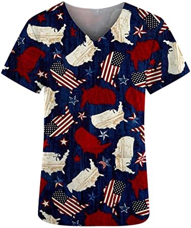Camisa da blusa para mulheres de verão outono de manga curta V GRAFICICO ESCRITÓRIO Blusa uniforme com bolsos C0 C0