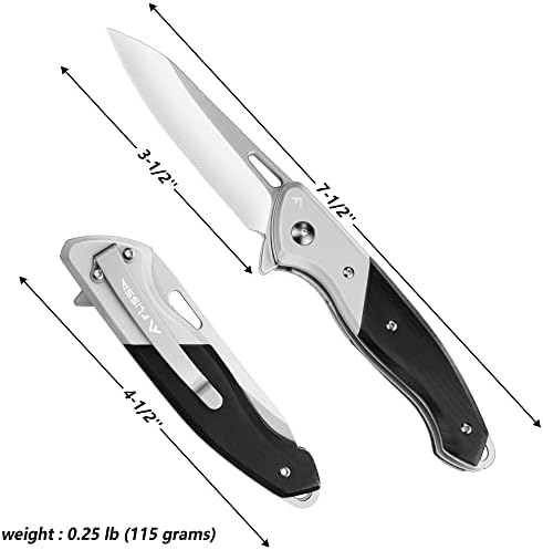 Faca de bolso flissa, faca EDC dobrável, lâmina de 3,5 polegadas, revestimento de titânio e alça de madeira de ébano, para