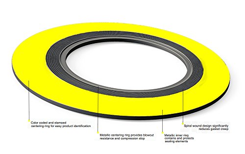 Sur-Seal, Inc. Teadit 90001500304gr300 Banda amarela com junta de ferida em espiral cinza, variações de alta temperatura e/ou pressão, tamanho de tubo de 1-1/2 , flange de classe de 300#, enrolamentos de 304ss com um enchimento de grafite flexível