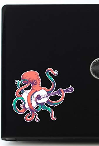 Octopus tocando guitarra - Decalque em cores de 5 polegadas para MacBooks ou laptops - orgulhosamente feitos nos EUA a partir de adesivo