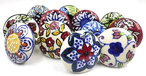 OSNICA Conjunto de 12 botões de cerâmica de flores de flor, armário de gaveta armário de armário puxar maçanetas de porta interior cerâmica e metal