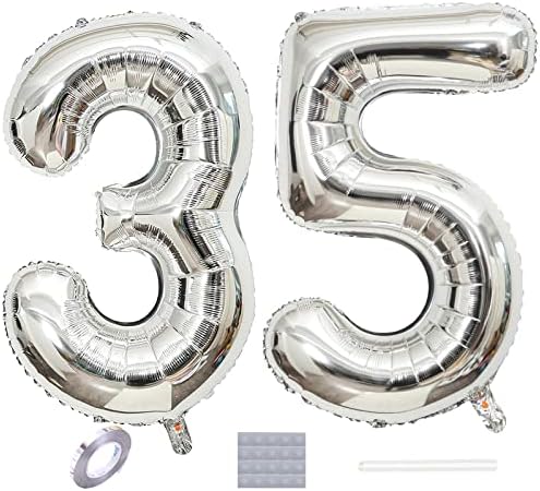 QWEQWE Número de prata 35 Balões 40 Número de papel alumínio balão de 35 anos Digit de balões 35 Hélio Big Ballons