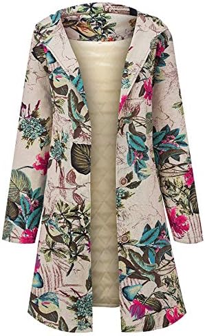 Andongnywell Ladies Warm Outwear Floral Print com capuz casacos vintage de manga longa para fora do casaco com capuz com capuz