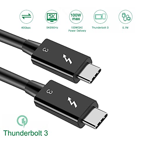 1,6ft, o cabo Thunderbolt3.0, suporta transferência de dados de carregamento de 100w / 40 Gbps, cubo USB C para USB C Cable Type-C, encaixe e muito mais