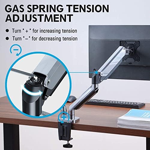 Montagem de monitor único Montagem de parede e braços de mesa de monitor duplo, mola de gás de alumínio polido totalmente ajustável para pacote máximo de tela de computador curvo de 32 polegadas de 32 polegadas