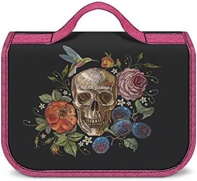 Dia do crânio morto rosa zumbindo bolsa de higiene pessoal pendurada saco de maquiagem de viagem bolsa de cosméticos à prova d'água