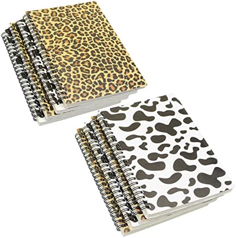 Caderno em espiral, 8 PCs A5 Vaca e leopardo PLÁSTICO PLÁSTICO SOFTCOBRO 7MM A faculdade governou 80 folhas -160 Páginas periódicas