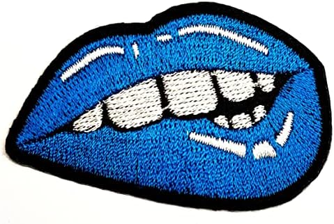 Kleenplus 3pcs. Blue Biting Lips Iron on Patches Sexy Kiss Lips Lips Cartoon Kids Fashion Style Bordado Motif Applique Decoration