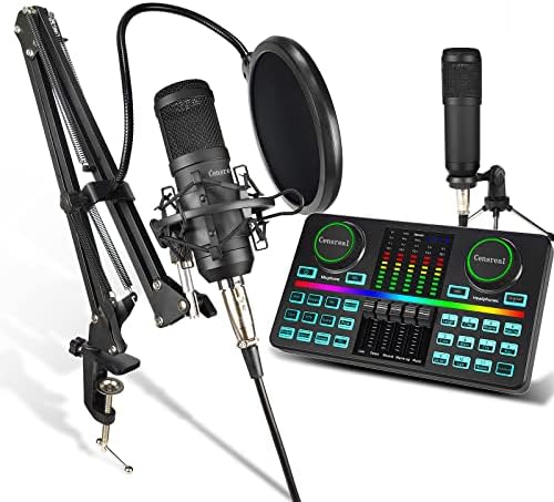 DJ Mixer, All-in-One Podcast Equipment Bundle Music Recording Production Studio com Microfone condensador 3,5 mm para transmissão ao vivo, compatível com PC, smartphone, jogos