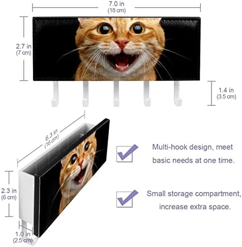 Organizador engraçado de rack de sorriso de gato com 5 ganchos parede banheiro prateleira de prateleira de cozinha prateleira de armazenamento multifuncional