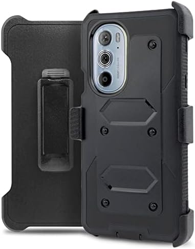 Para Motorola Edge 2022 Case à prova de choque de várias camadas com clipe de correia giratório de 360 ​​graus, coldre removível, protetor de tela embutido e kickstand