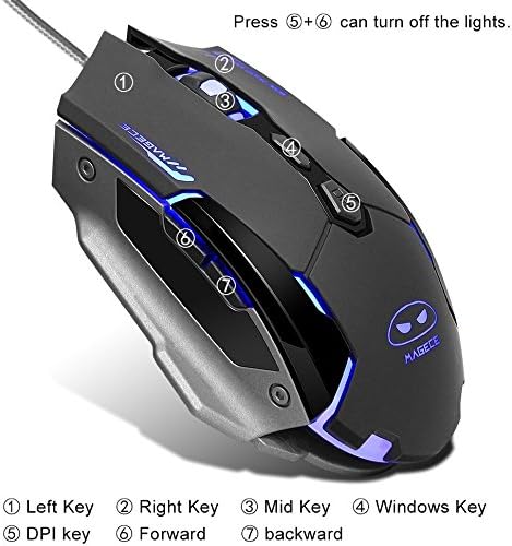 Magece G2 Profissional Ergonomic OpticCal USB Wired Computer Gaming Mouse, 4 níveis de ajuste de DPI, Botão de 7,
