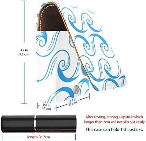 Mini maquiagem de Oryuekan com espelho, bolsa de embreagem Leatherette Lipstick Case, Blue Waves Abstract Pattern
