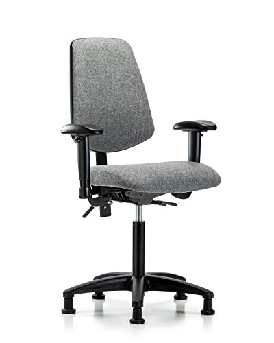 Labtech Seating LT42355 Cadeira de bancada média, tecido, base de nylon de fundo médio - inclinação, braços, planícios, cinza