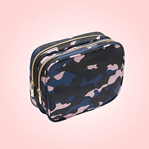 Bolsa de maquiagem Conair, bolsa de cosméticos - Ótimo para pincéis de maquiagem ou cosméticos, tamanho perfeito para bolsa ou bagagem de mão, forma de organizador de 2 peças em camuflagem azul, rosa e preto