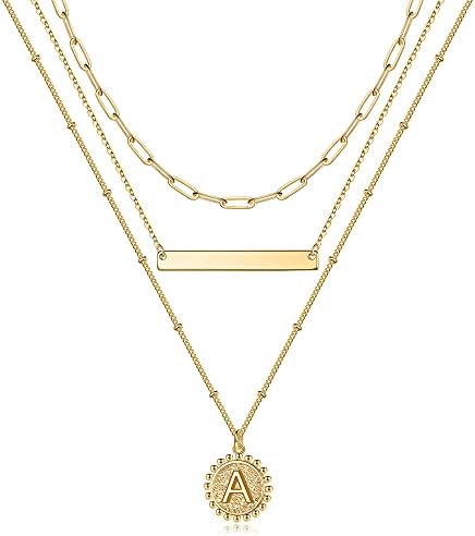 M Mooham Gold em camadas de colares iniciais para mulheres, colares dourados em camadas de 14k para mulheres para mulheres colares