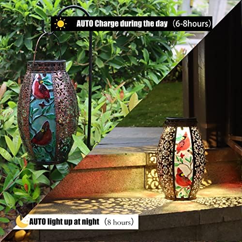 Beija-flor de lanterna solar de lanterna externa Luzes decorativas de metal penduradas para a mesa do pátio Jardim Jardim
