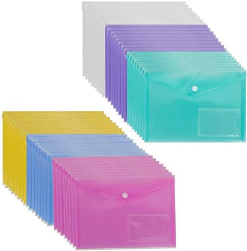 48 PACK A5 POLOPE POLOLOPE com botão Snap, CertBuy Clear Plastic Envelopes Plastic Document Envelope para escola, casa, trabalho