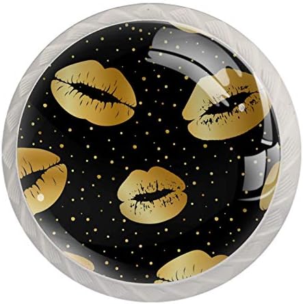 Idealiy Gold Glamorous Lips on Black com maçaneta de porta de confete de confete minúsculo Handles Pulls Cupboard lides de gaveta guarda -roupa 4pcs