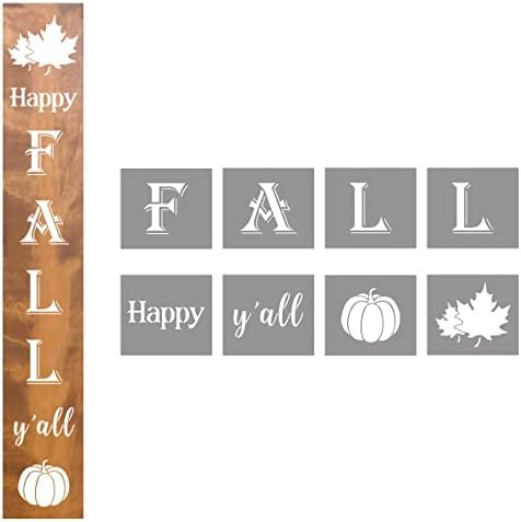 Grande outono feliz Y'All Stencil - 8 pacote vertical feliz outono Y'All Sign Modelos de estênceis com abóbora e folha de bordo para