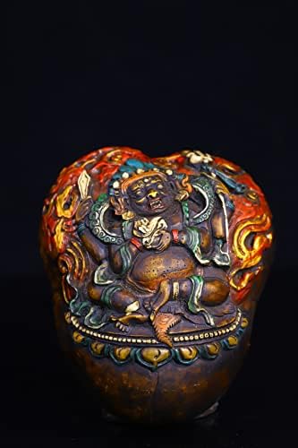 4 Coleção do templo tibetano Old Natural Gabala pintou seis braços Mahakala Buda Gabala Bowl Buddhist Utensils Town