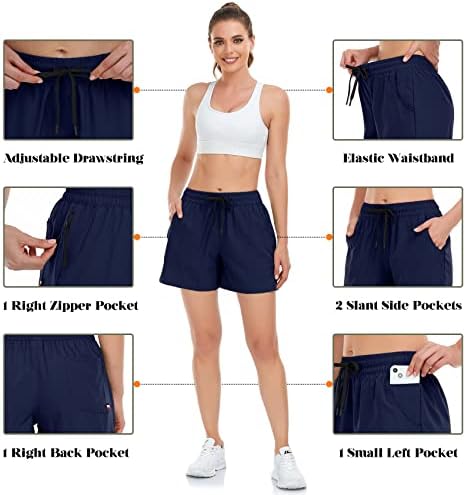 Davena Shorts para mulheres, 5 bolsos da cintura elástica shorts de caminhada seca rápida para executar ginásio de treino