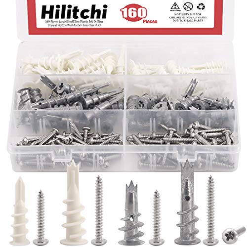 Hilitchi 160-Pieces grandes/pequenos de zinco plástico perfuração de drywall drywall parede oca kit de sortimento âncora