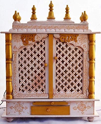 Devyom Home Temple/Wooden Temple/Pooja Mandir/Pooja Temple com lâmpada LED dentro dos artigos de pooja moldura de Deus, pooja thali