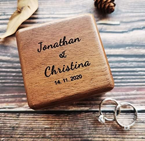 Caixa de anel gravada personalizada Walnut Wooden Ring Box Proposta de noivado portador de anel de casamento portador do anel de casamento