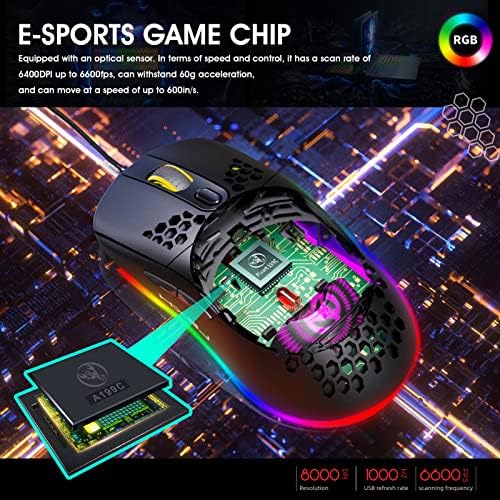 Yoidesu Wired Gaming Mouse, Sensor óptico de 8000 dpi, camundongos ergonômicos iluminados por backlit RGB com 7 botões programáveis