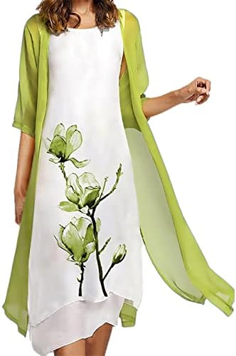 Mulheres trajes de vestido de duas peças de tamanho grande vestidos de tanque casual com estampa floral com meia manga Cardigan Cardigan Conjunto