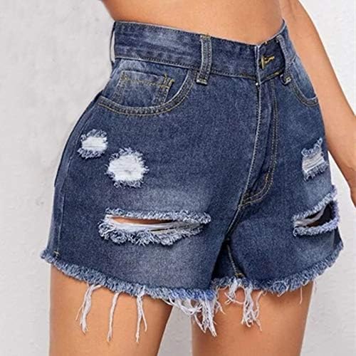 Mulheres Mid Rise Roup Ripped Jeans Strexycy Shorts Rhinestone BEM CURO CASUS CASUS COR SOLIZ