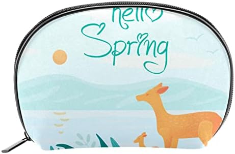 Bolsa de maquiagem de viagem, bolsa de cosméticos Caso organizador, para mulheres para produtos de higiene pessoal Acessórios, olá veado de animais da floresta da primavera