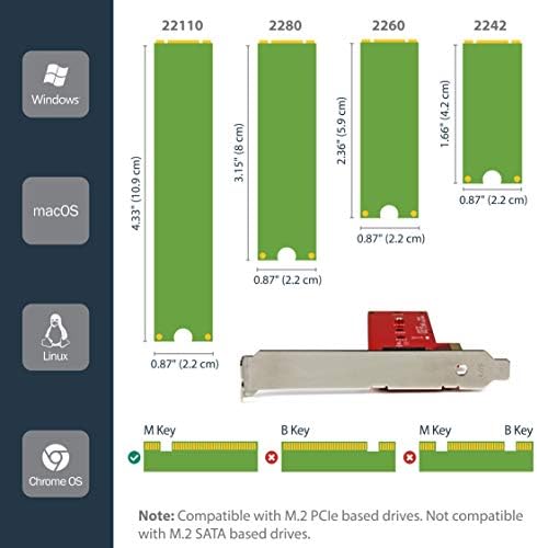 Startech.com M2 PCIE Adaptador SSD - X4 PCIE 3.0 NVME / AHCI / NGFF / M -key - Perfil baixo e perfil completo - adaptador