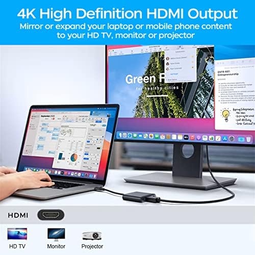 Qingler USB C a HDMI Adaptador multiporto com carregamento 4K HDMI, USB 3.0 e USB C PD, adaptador AV digital para MacBook