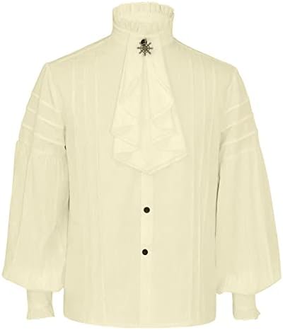 Blusa renascentista branca de manga longa de manga comprida gótica de camisa de quadra vintage stand colar bainha