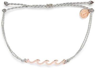 Pulseira de onda delicada pura vida com elenco de latão de prata ou rosa banhado a ouro - faixa trançada ajustável,